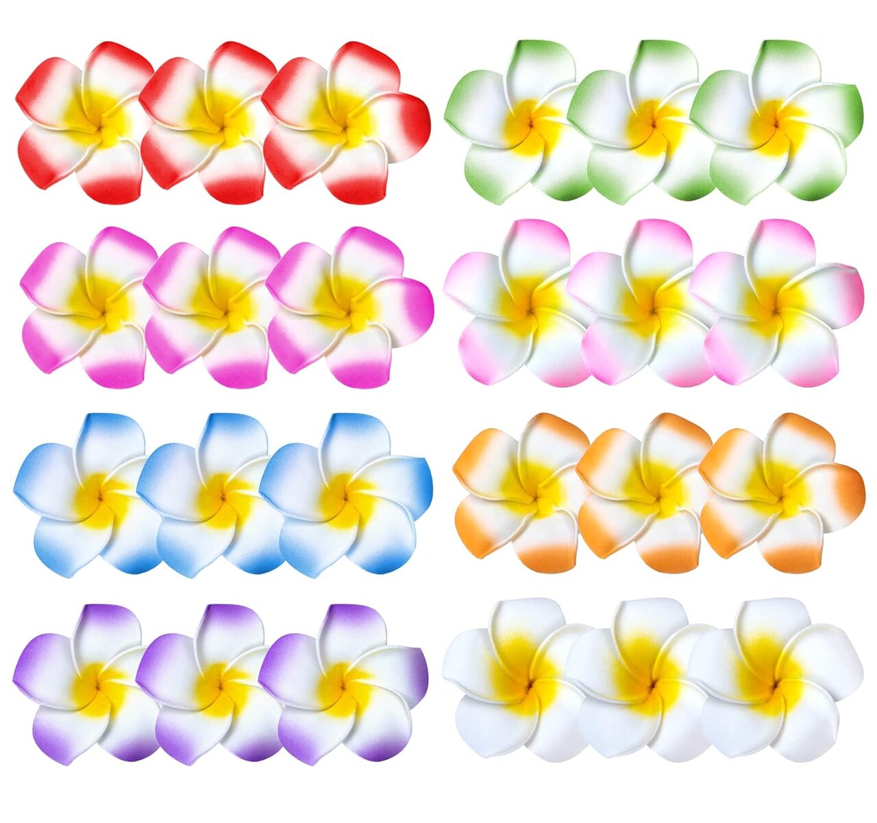 24 Pack Hawaiian Flower Hair Clips, 2.5 Inch Plumeria Foam Hair Accessories Clip for Women, Hawaii Tropical Party Decorations, Beach Pool Vacation Outfit, Luau Party Supplies